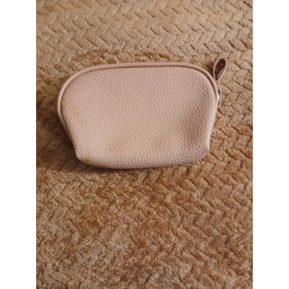 Pink Faux Leather Makeup Cosmetic Bag Zipper Travel Pouch Organizer